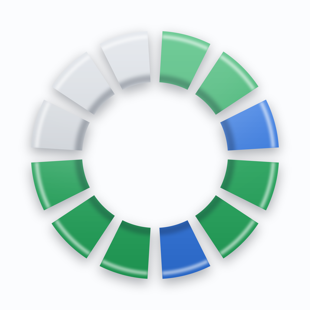 Tabata Timer app icon: a ring of green and blue interval segments